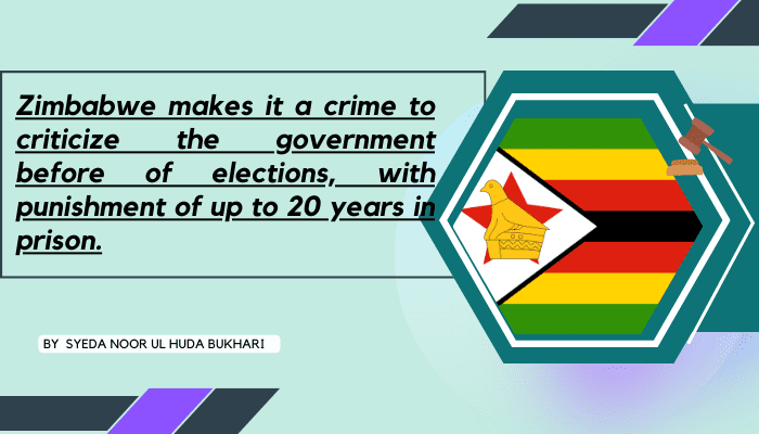 Zimbabwe makes it a crime to criticize the government before of elections, with punishment of up to 20 years in prison.