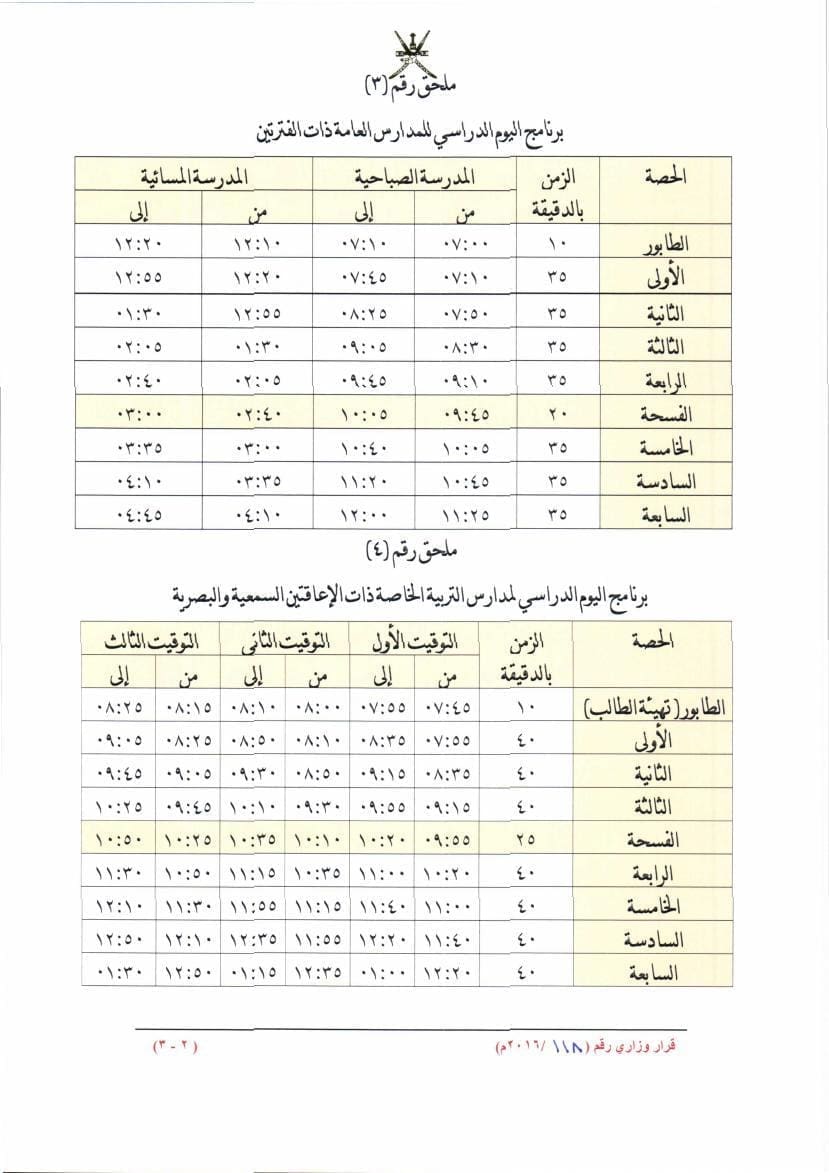 مواعيد الدراسة والامتحانات بسلطنة عمان0007