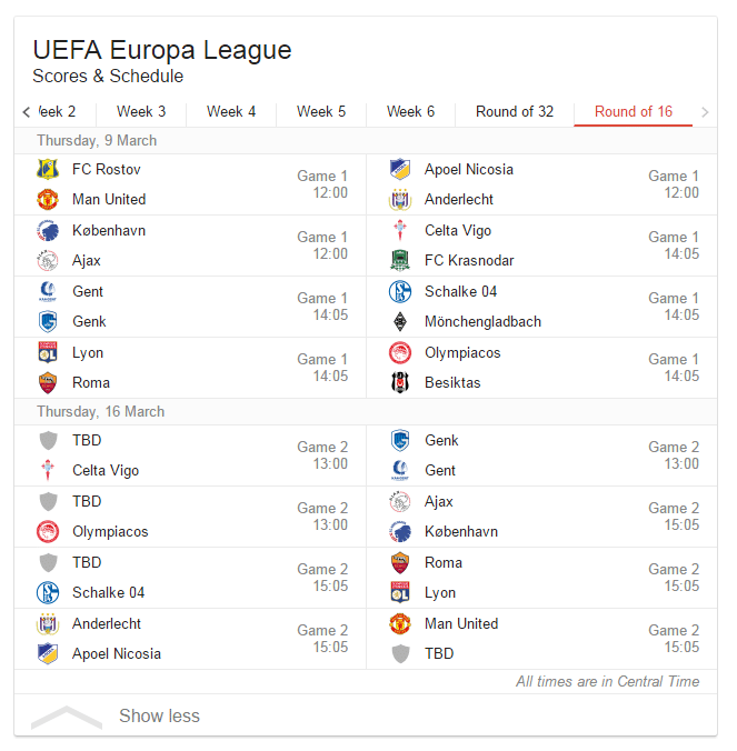 مباريات ذهاب دور الستة عشر من الدوري الأوروبي اليوم
