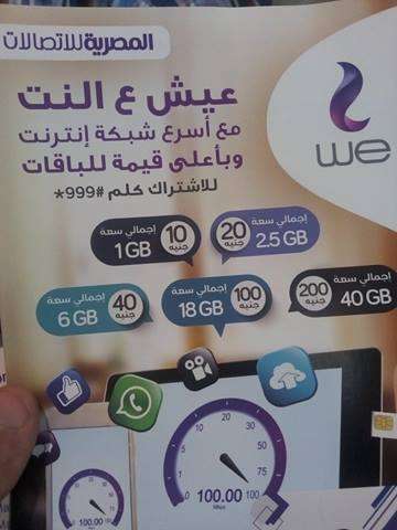أسعار باقات الإنترنت شبكة المصرية للاتصالات