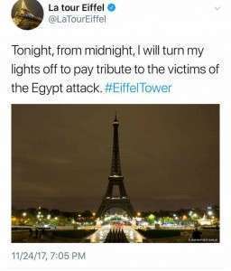 برج ايفل يطفئ انواره حدادا على ضحايا مسجد الروضة