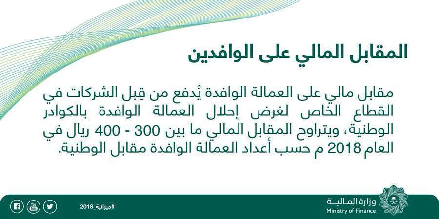 وزارة العمل السعودي: 400 ريال رسوم العمالة الوافدة لعام 2018