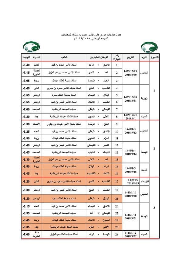 موعد مباريات الدوري السعودي الجديدة