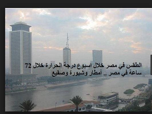 الطقس في مصر خلال اسبوع درجة الحرارة خلال 72 ساعة في مصر .. أمطار وشبورة وصقيع