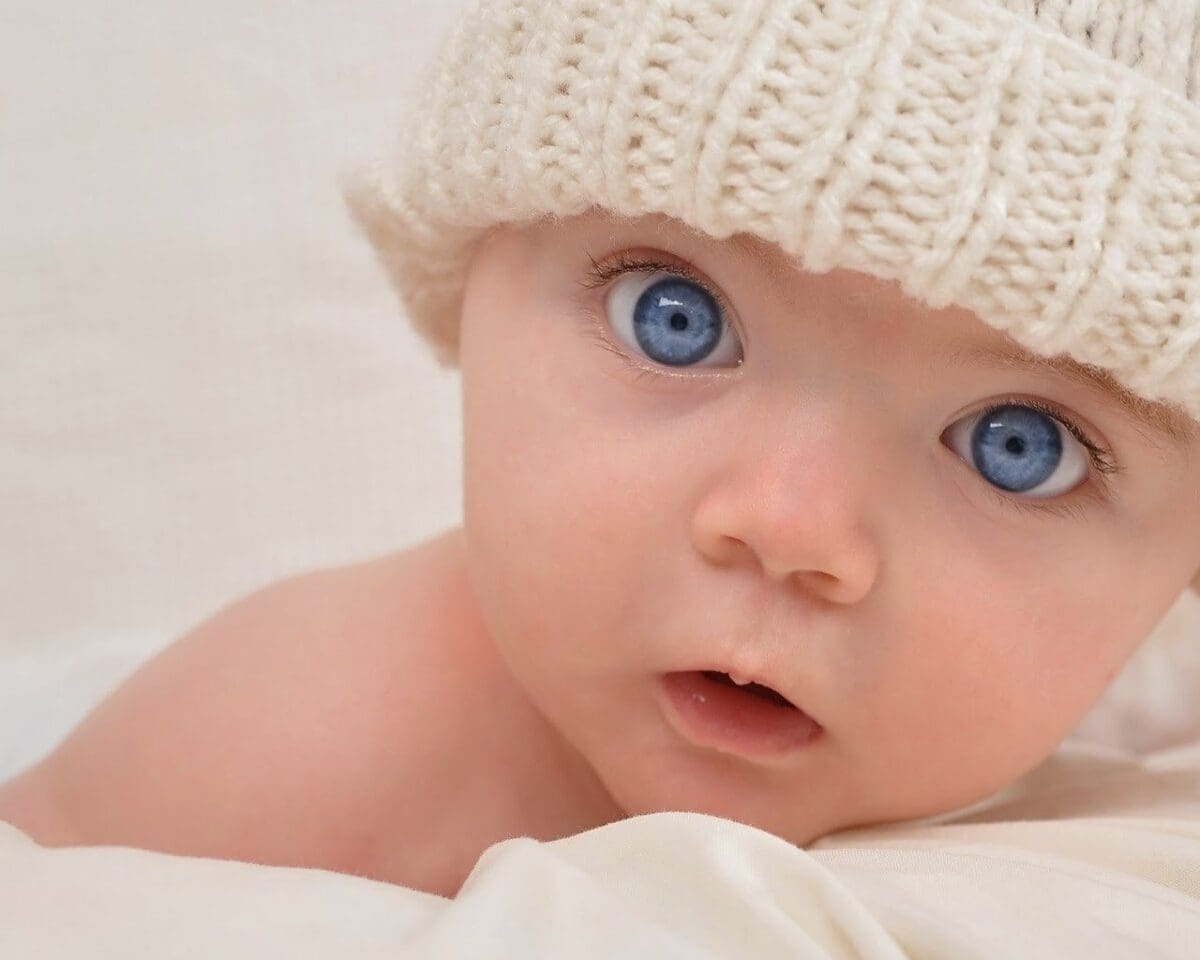 طفل صغير بأجمل عيون ملونة زرقاء
