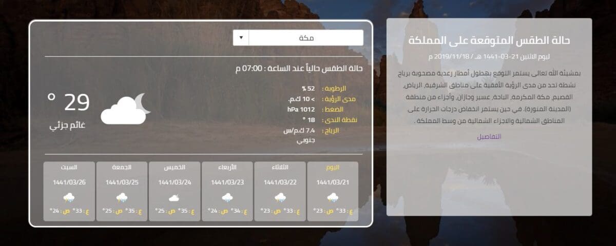 أخبار الطقس غدًا الثلاثاء 19 نوفمبر بالمملكة العربية السعودية
