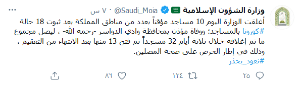 السعودية تقوم بإغلاق المساجد