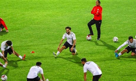 محمد صلاح خلال تدريبه مع المنتخب الوطني (الصورة: الاتحاد المصري لكرة القدم)