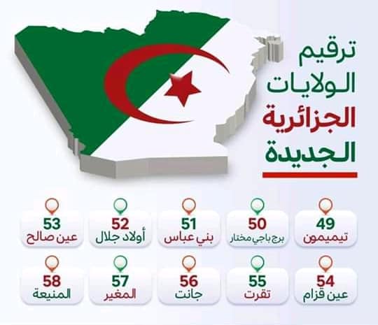 ترقيم الولايات الجزائرية الجديدة