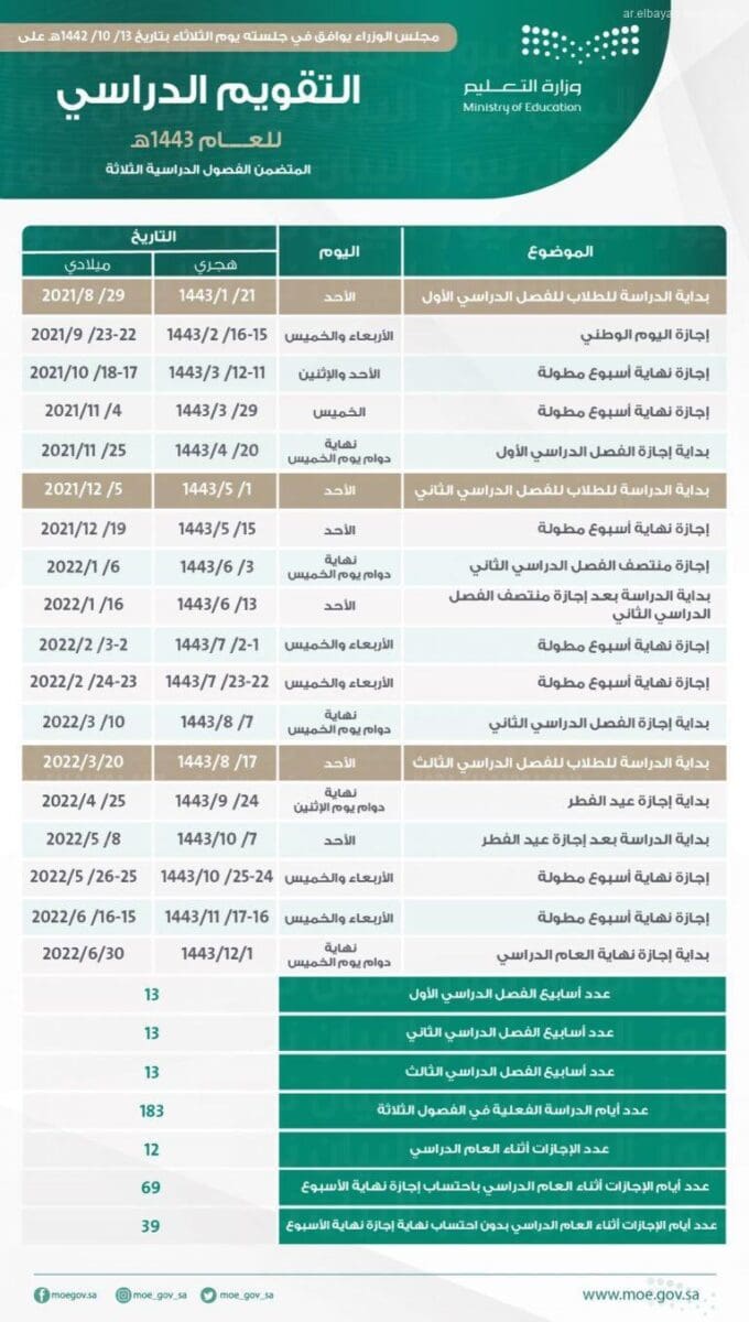 التقويم الدراسي السعودي