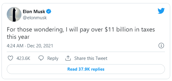 صدمة للمتابعين على Twitter بعد أن صرح إيلون ماسك عن قيمة الضرائب المفروضة عليه في عام 2021