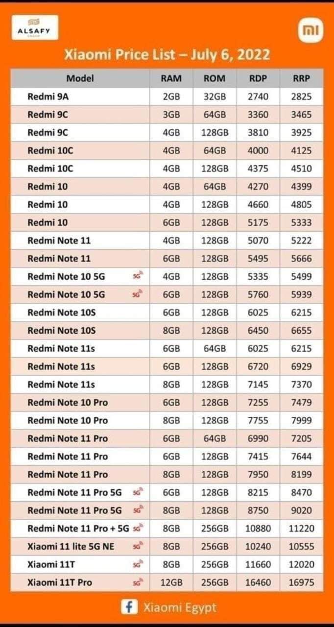 قائمة أسعار هواتف شاومي لشهر يوليو ٢٠٢٢