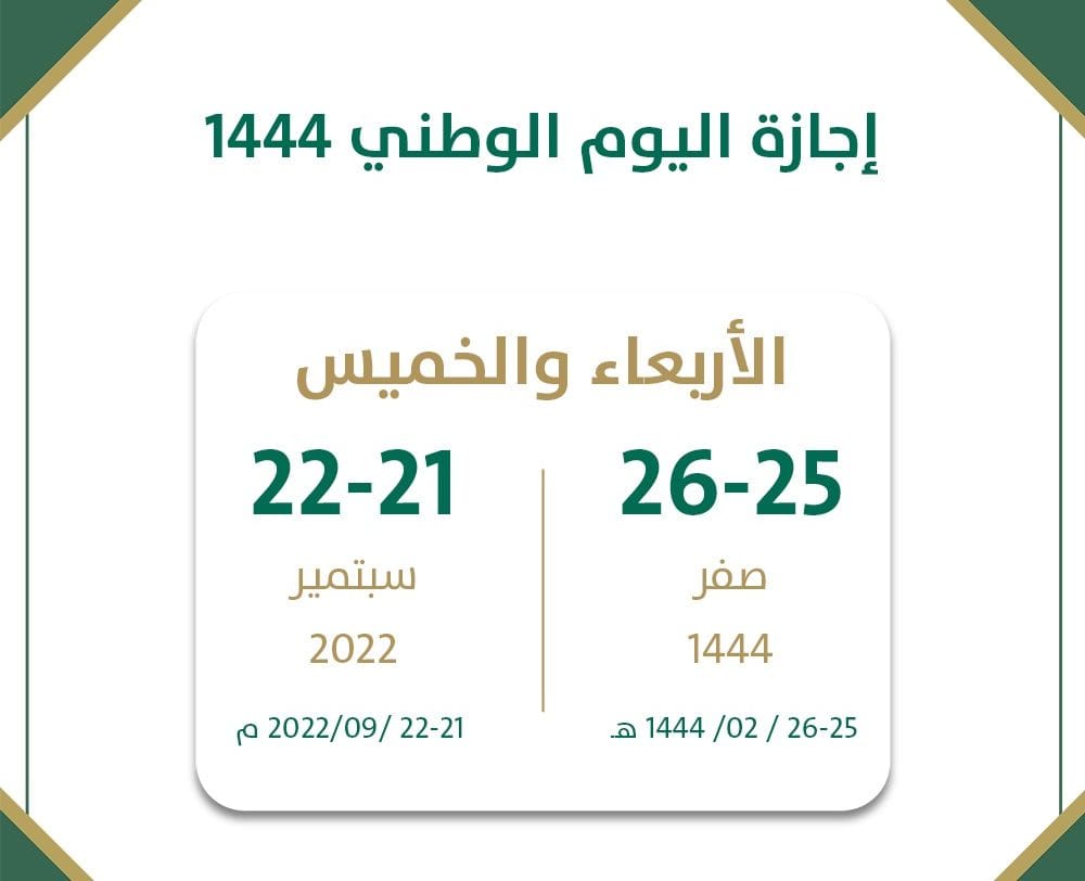 موعد إجازة اليوم الوطني السعودي 1444