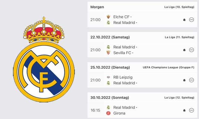 مواعيد مباريات ريال مدريد المتبقية في شهر أكتوبر 2022