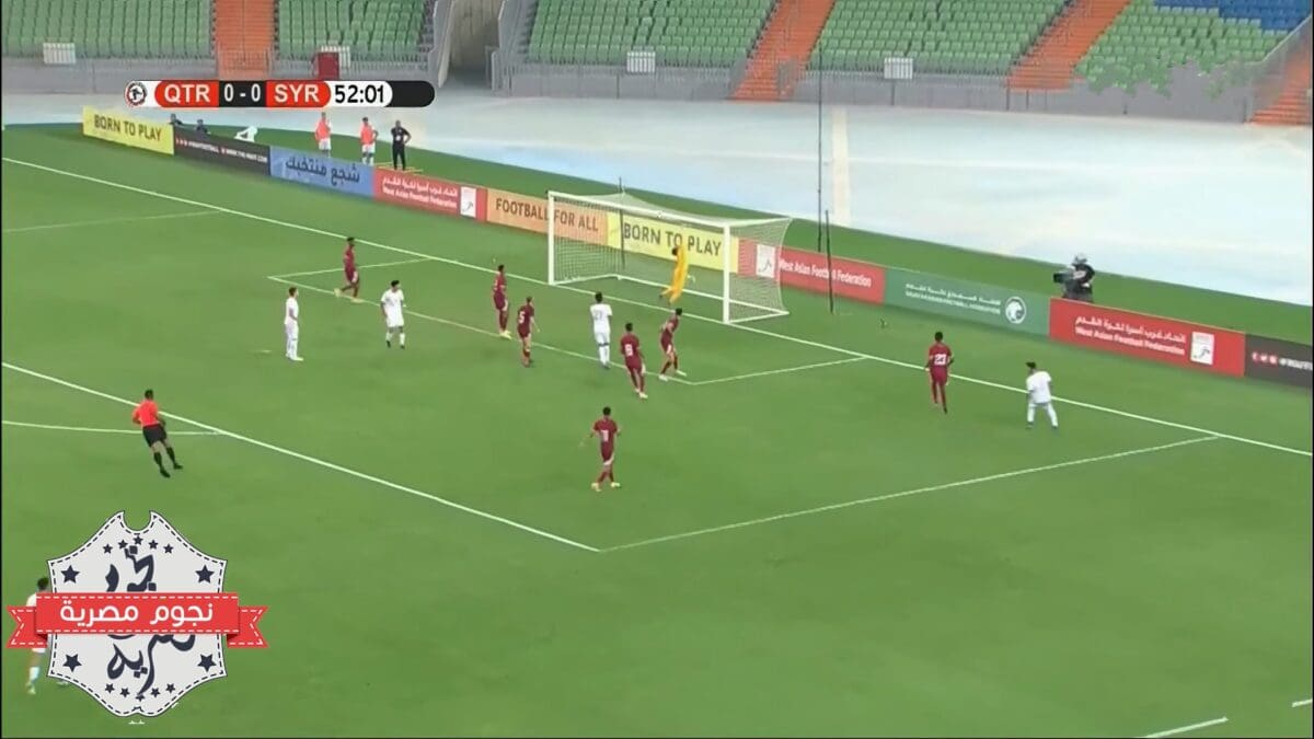 لحظة دخول كرة الهدف الأول للمنتخب السوري الأولمبي في شباك قطر