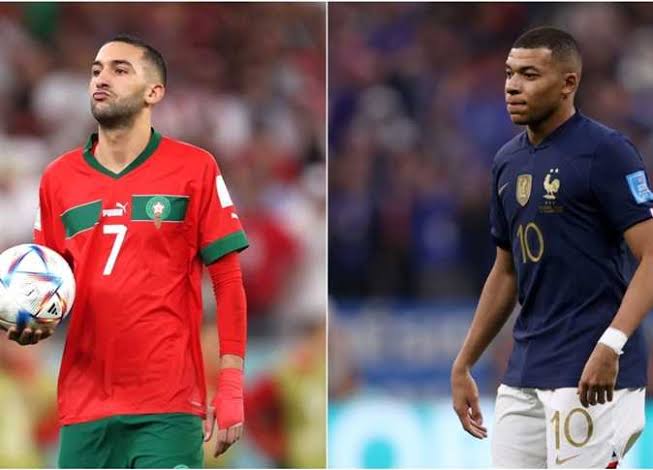 منتخب المغرب ومنتخب فرنسا في نصف نهائي كأس العالم 2022 قطر 