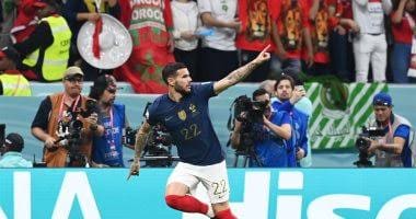 تيو هرنانديز يسجل هدف لمنتخب فرنسا في منتخب المغرب في نصف نهائي كأس العالم 2022 قطر 