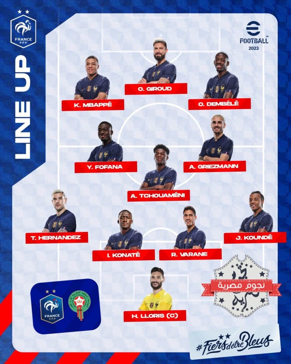 تشكيل المنتخب الفرنسي ضد المغرب في مونديال قطر 2022