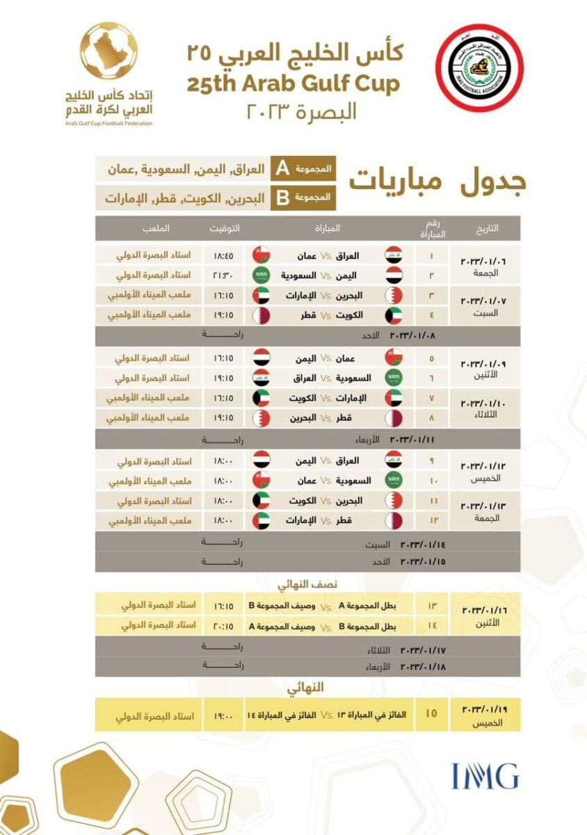 القنوات العربية الناقلة لمباريات كأس الخليج 25 العربي 2023