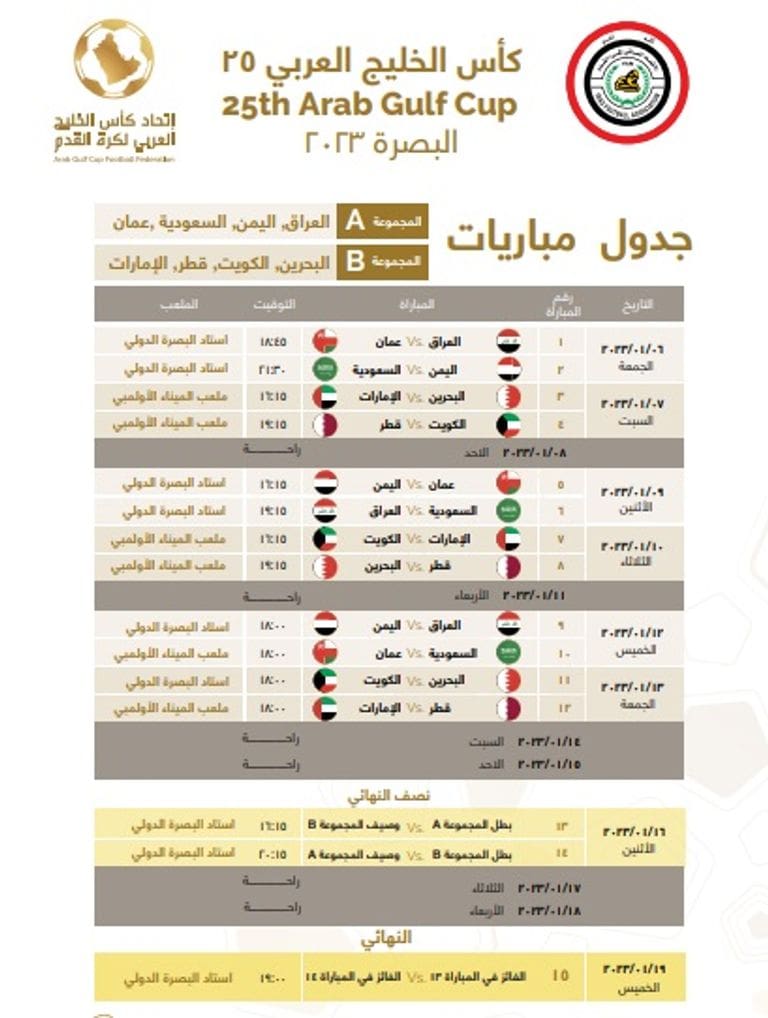 جدول مباريات كأس الخليج العربي