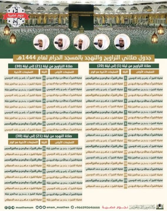 جدول أئمة المسجد الحرام في رمضان