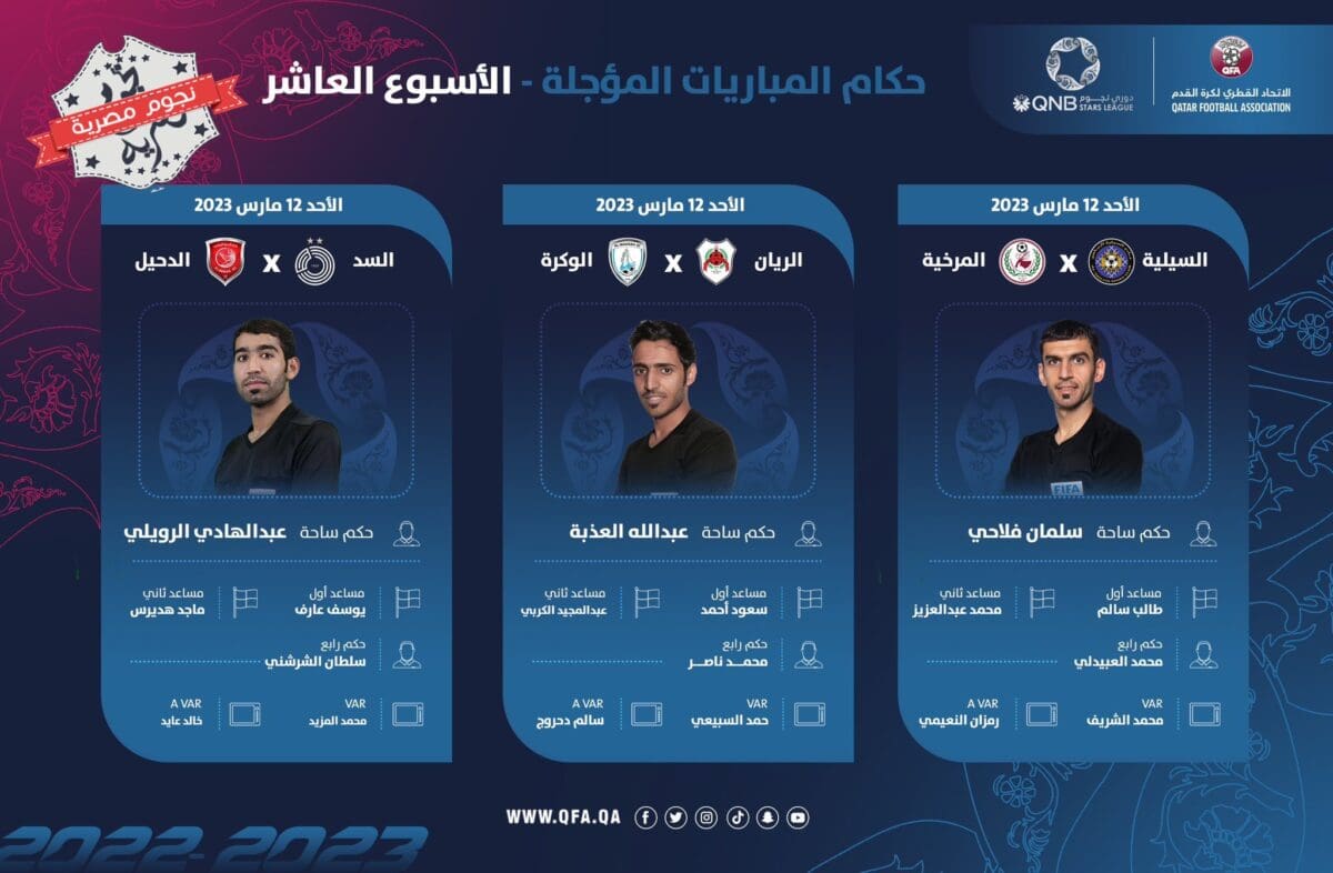 طاقم تحكيم مباريات الجولة العاشرة من الدوري القطري للمحترفين