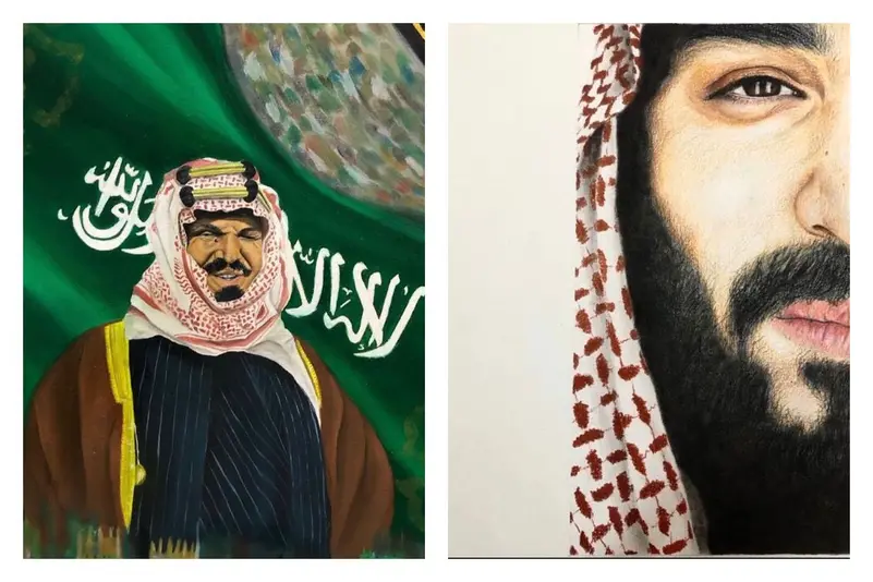 A Saudi woman draws attention by drawing the characters of Nasser Al-Qasabi in Tash