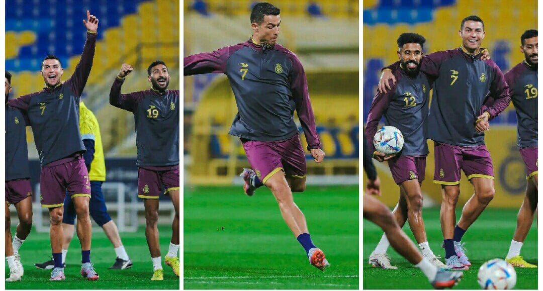 رونالدو مبتسمًا في تدريبات نادي النصر السعودي والجمهور يعلق "تجاوزت مرحلة الأسطورة"