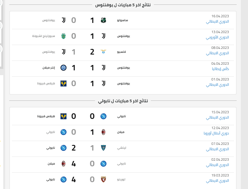نتائج أخر 5 مباريات للفريقين