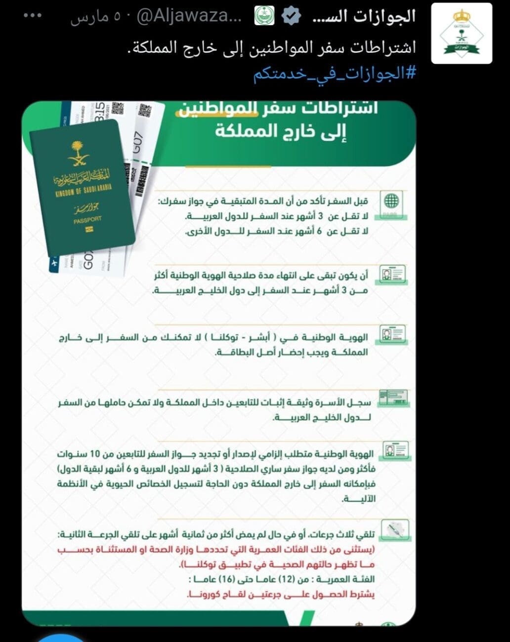 اشتراطات السفر خارج المملكة، الجوازات السعودية