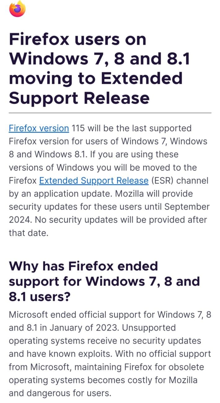 موزيلا تعلن عن انتهاء دعم فايرفوكس لأنظمة ويندوز 7 و8/8.1 بحلول سبتمبر/آب 2024