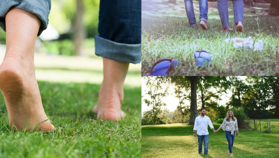 المشي على العشب دون ارتداء حذاء