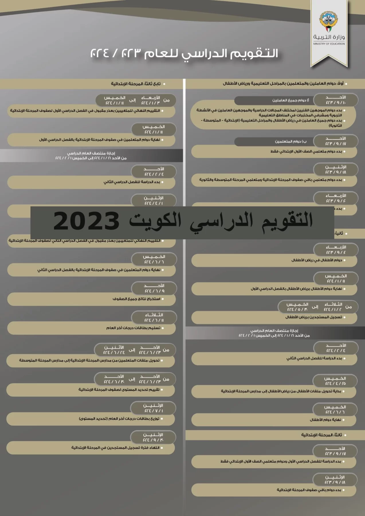 التقويم الدراسي الكويت 2023.. وبداية العام الدراسي الجديد في مدارس الكويت
