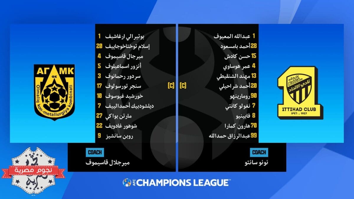 تشكيل فريقا الاتحاد السعودي وأجمك الأوزبكي في مواجهة دوري أبطال آسيا (مصدر الصورة. حساب البطولة على تويتر)
