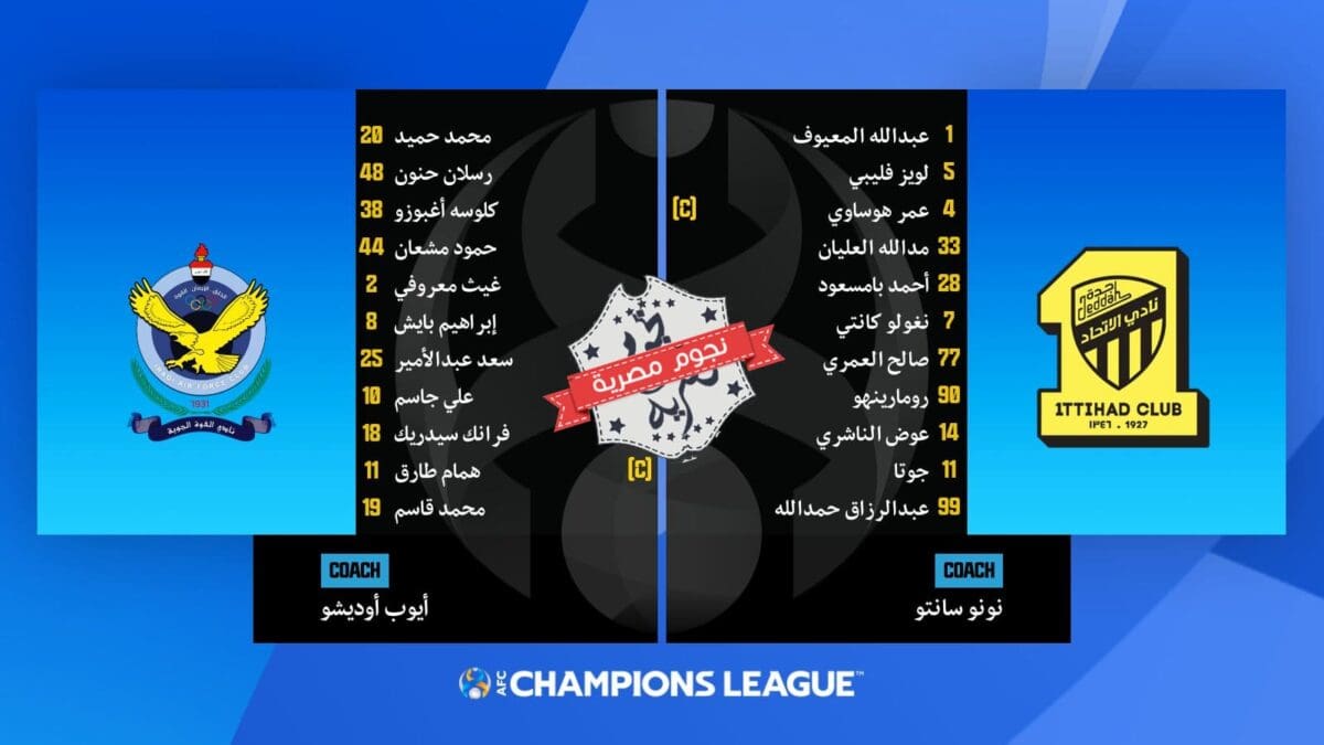 تشكيل مباراة الاتحاد السعودي والقوة الجوية العراقي في دوري أبطال آسيا (المصدر. متداول في تويتر)