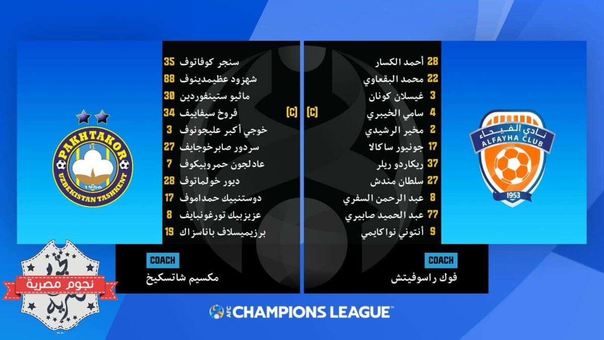 تشكيل مباراة الفيحاء السعودي ضد باختاكور الأوزبكي في البطولة الآسيوية