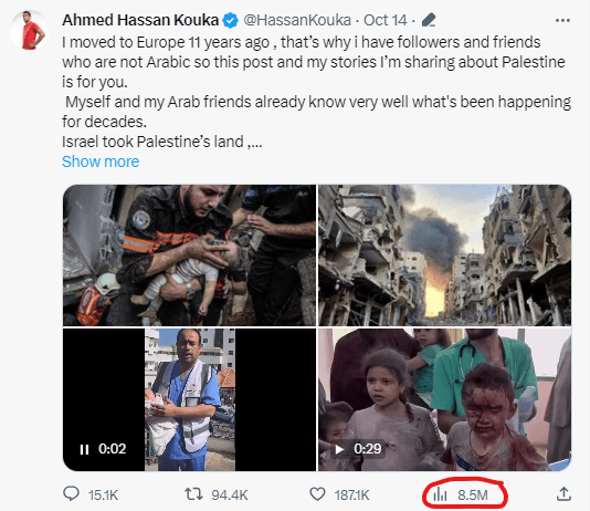 تغريدة أحمد حسن كوكا عن غزة تحقق أكثر من 8 مليون مشاهدة