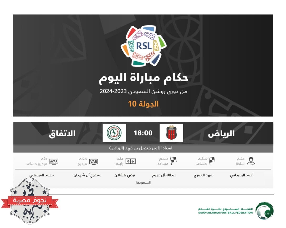 طاقم حكام مباراة اليوم الأخير (الأحد) في الجولة 10 من الدوري السعودي (المصدر. متداول في تويتر)