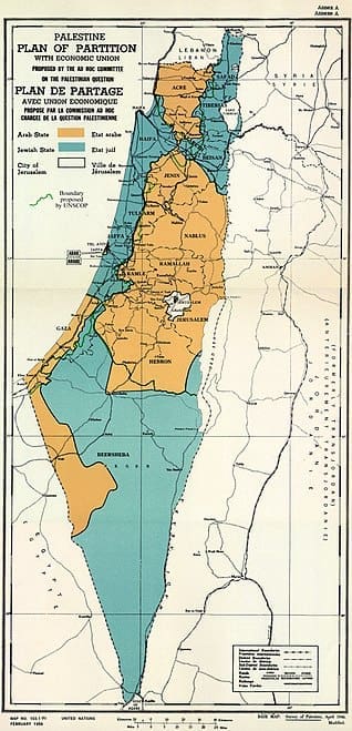 خريطة تقسيم فلسطين وفق قرار 181 لسنة 1947