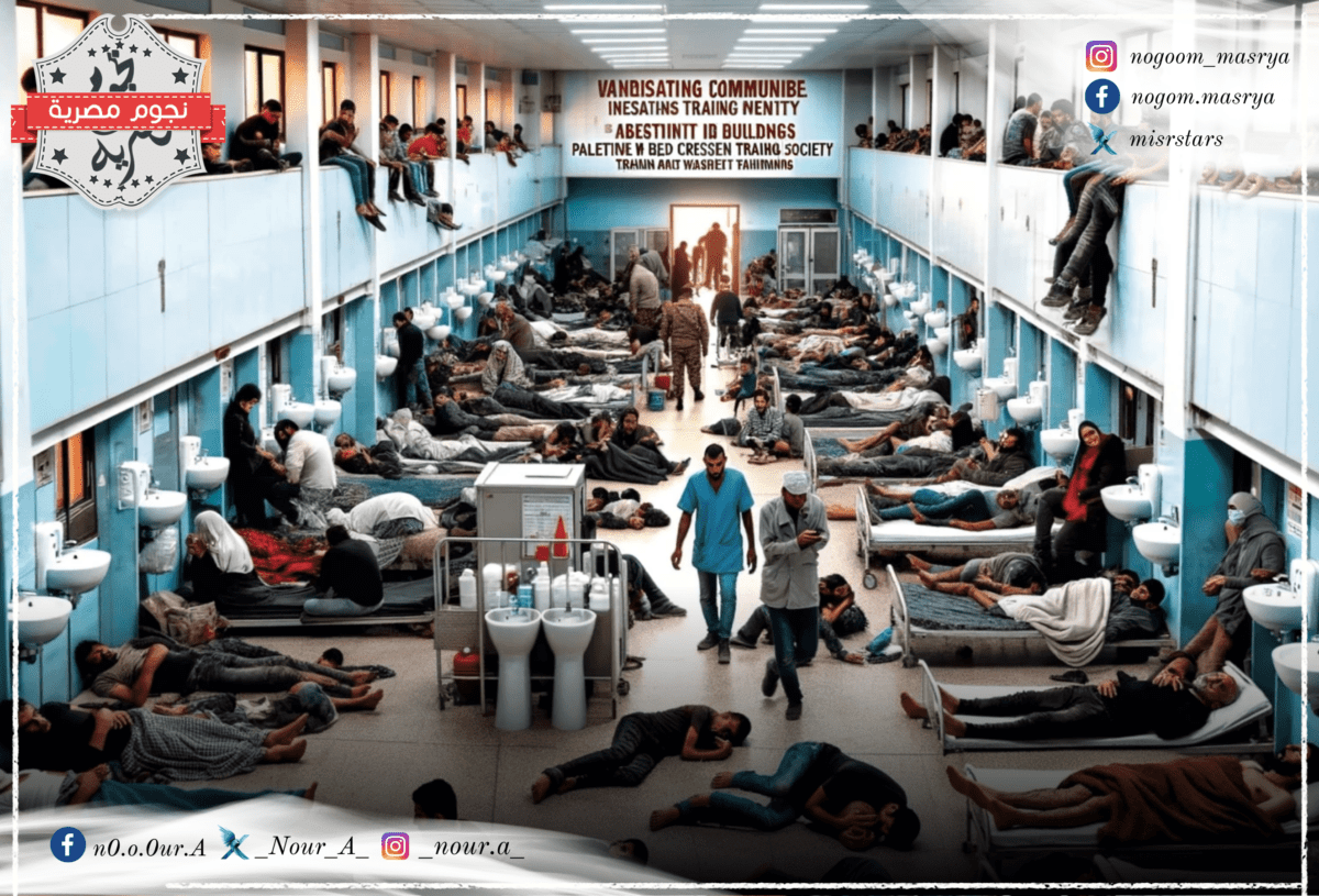 الكثير من المرضى ملقون على أرضية مستشفى ويمر بجوارهم الفرق الطبية - مصدر الصورة: تم توليدها بواسطة ChatGPT 4