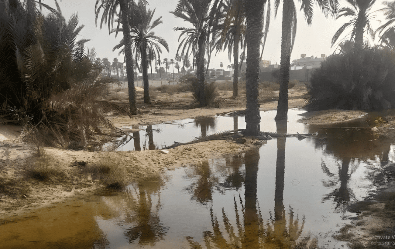 صورة توضح ارتفاع منسوب المياه الجوفية في مدينة زليتن - ليبيا - مصدر الصورة: صحيفة الشرق الأوسط.