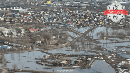 صورة جوية تظهر حجم الدمار الذي تسبب به انهيار السد بروسيا